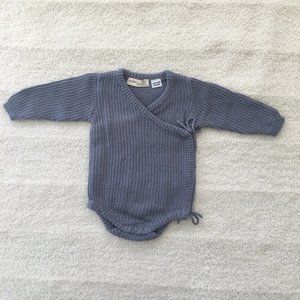 Miann & Co dusty blue long sleeve knit wrap body suit